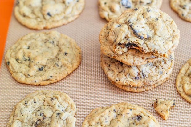 oreo cheesecake cookies on a silpat baking mat