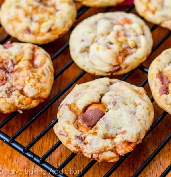 chewy Butterfinger cookies on a cooling rack