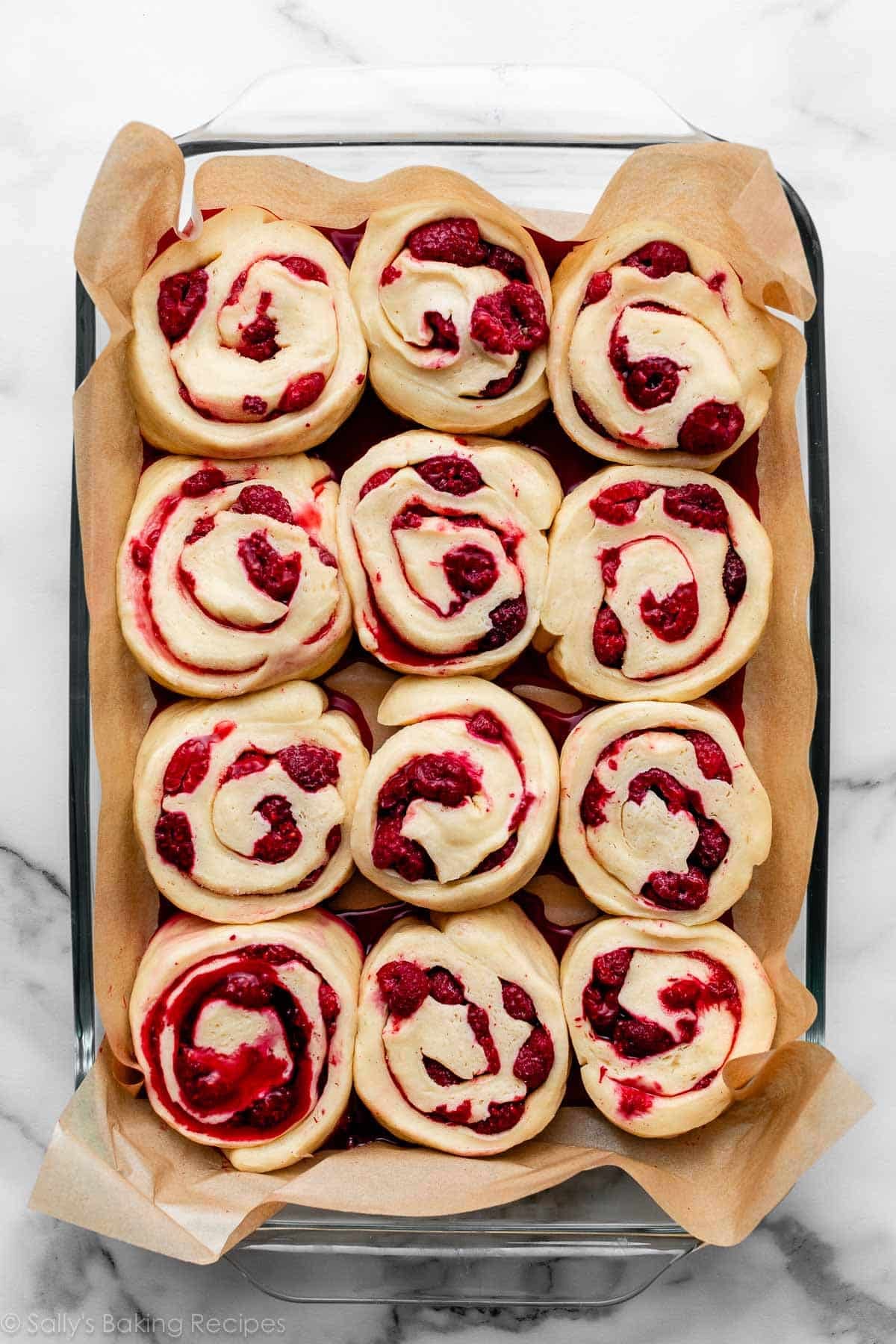 puffy raspberry rolls before baking.