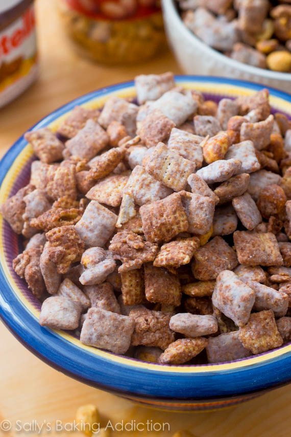 salted peanut Nutella puppy chow in a bowl