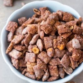 salted peanut Nutella puppy chow in a bowl