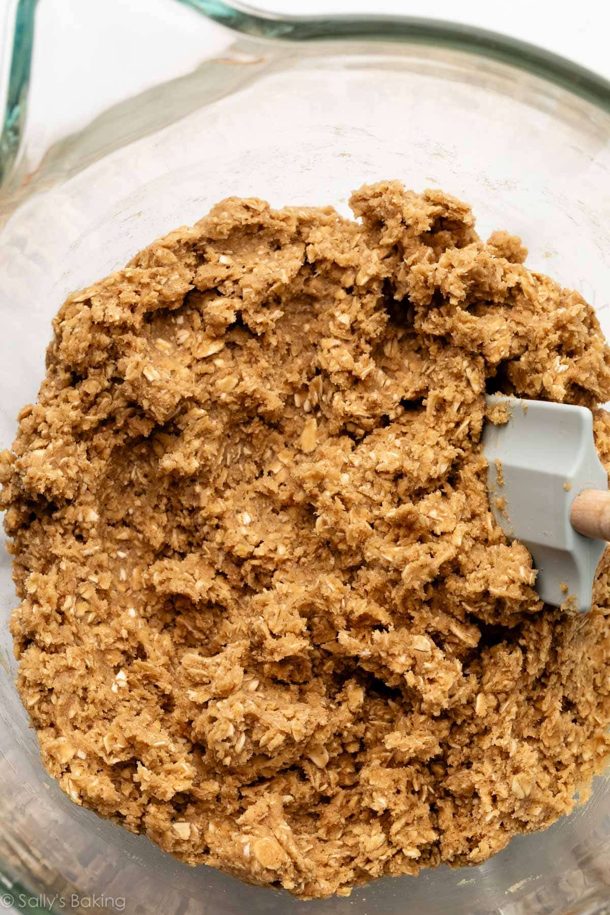 oatmeal cookie dough in glass bowl.