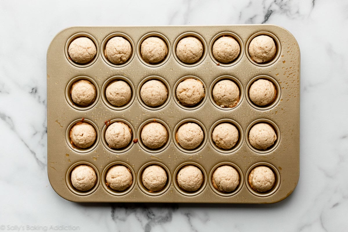 mini donut muffins after baking