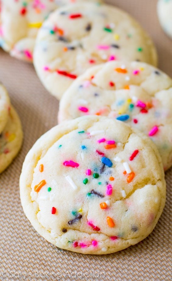 funfetti sugar cookies on a silpat baking mat