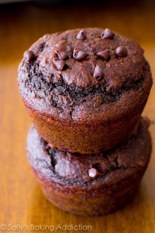 stack of 2 double chocolate chip muffins