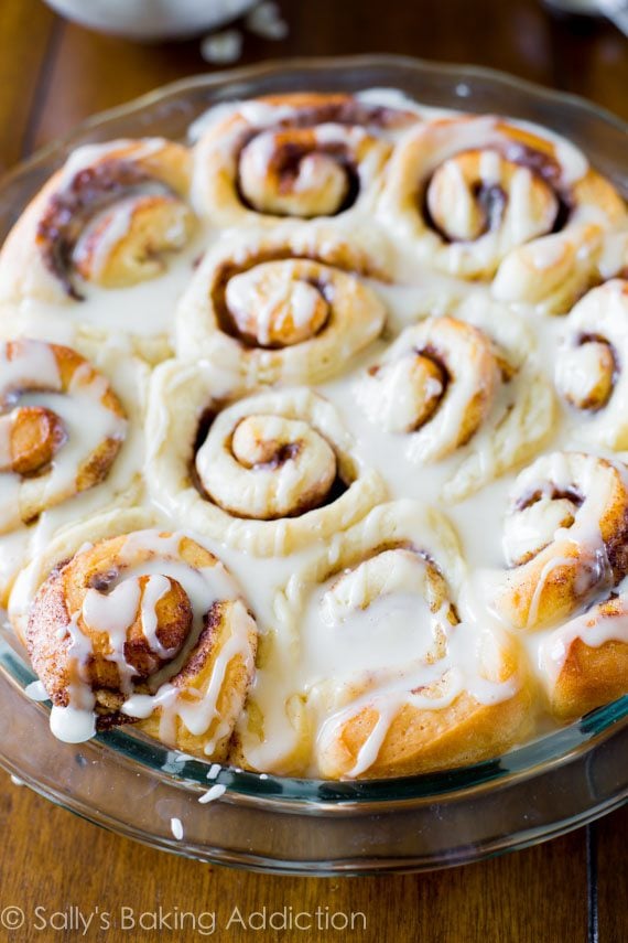 cinnamon rolls in a glass baking dish