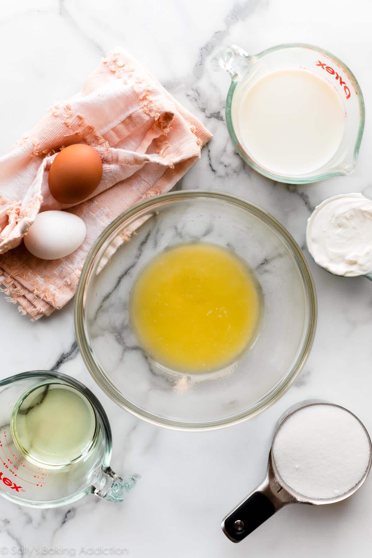 melted butter and other ingredients for muffins