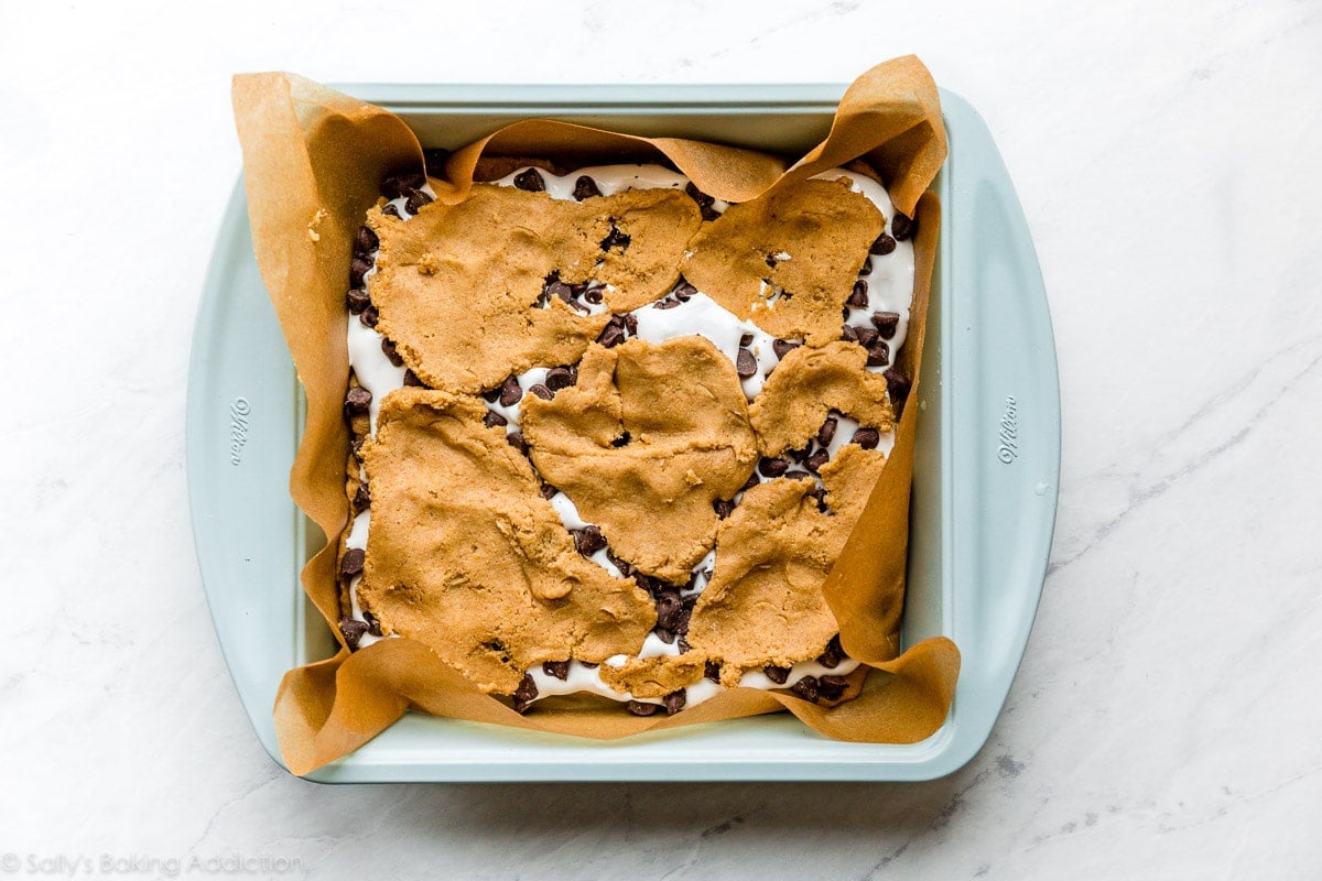 assembled marshmallow chocolate and graham bars before baking