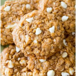 3 images of Biscoff white chocolate oatmeal cookies