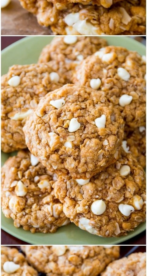 3 images of Biscoff white chocolate oatmeal cookies