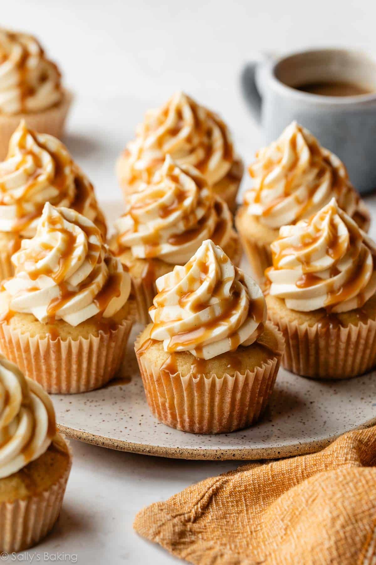 plate of brown sugar butterscotch cupcakes.