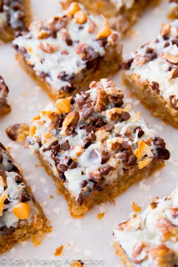 ultimate magic cookie bars cut into squares