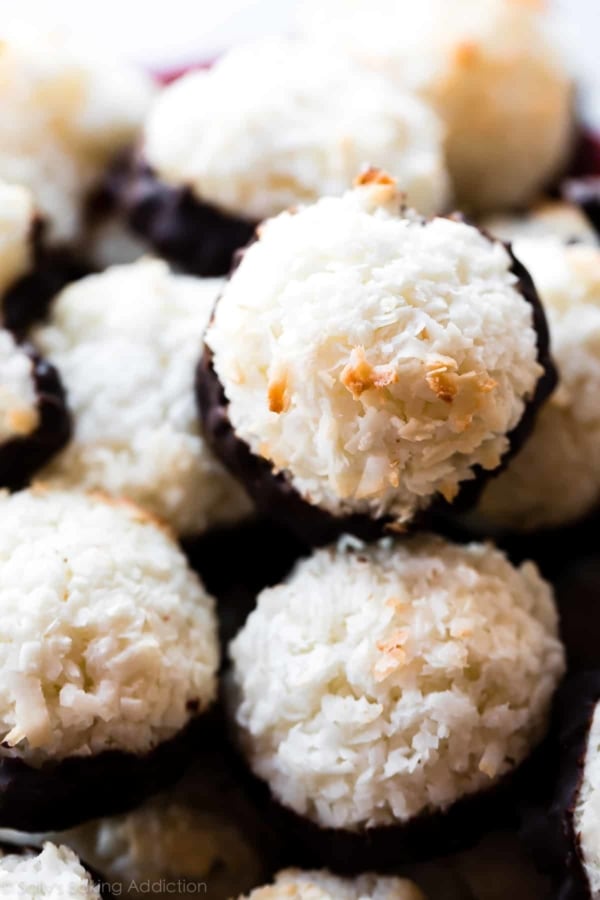 Coconut macaroons dipped in dark chocolate