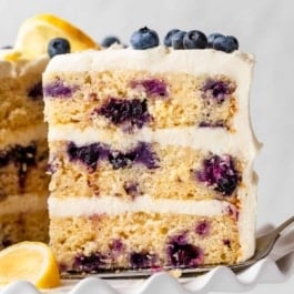 lemon blueberry layer cake with cream cheese frosting.