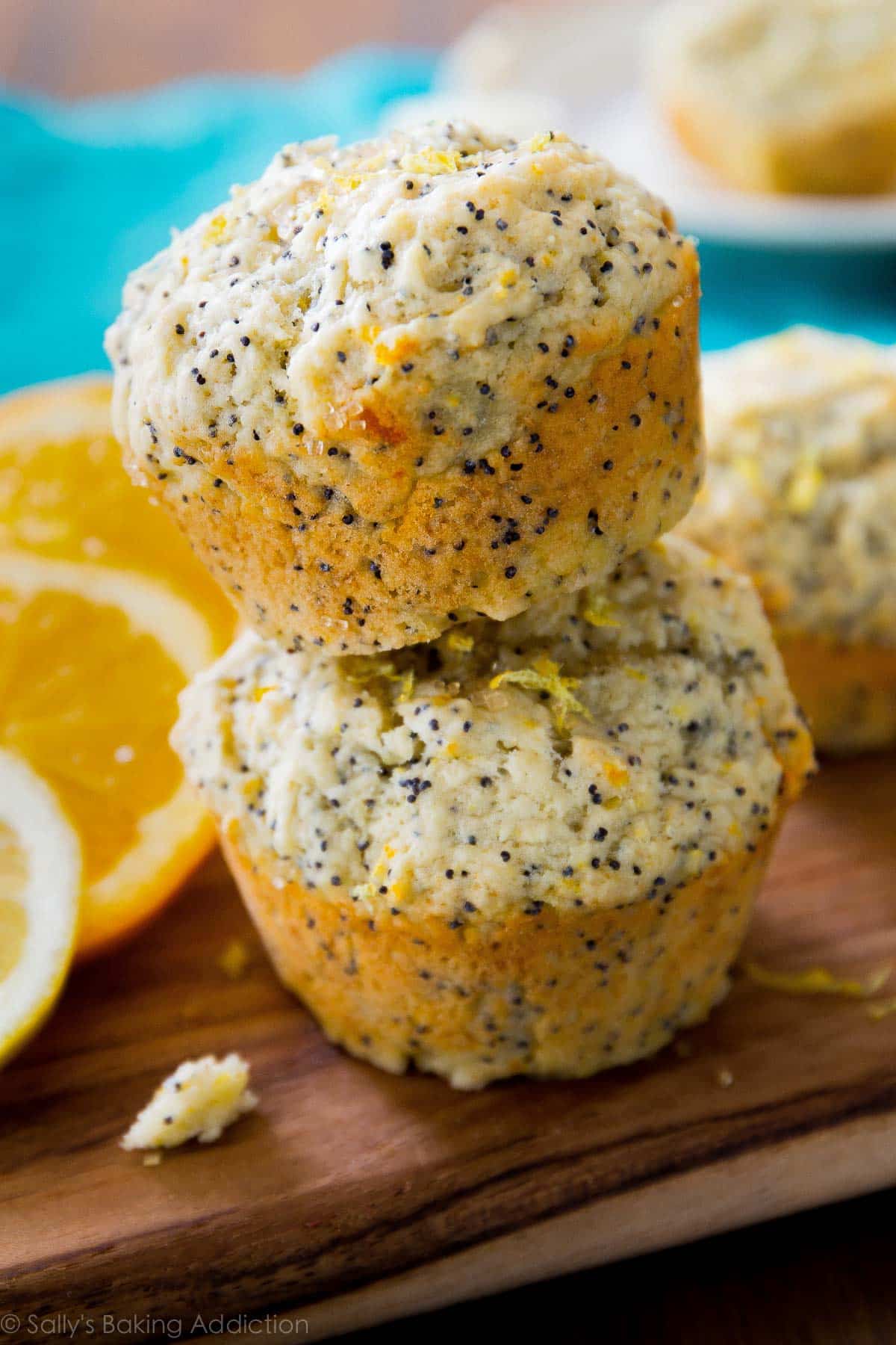 stack of 2 orange lemon poppy seed muffins