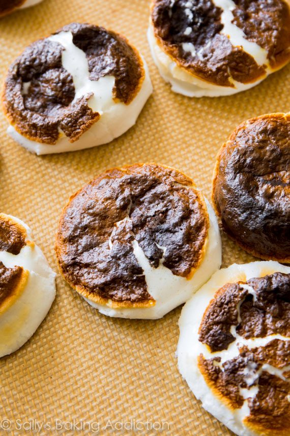 toasted marshmallows on a silpat baking mat