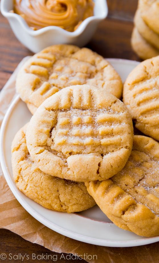 peanut butter cookies on a white plate