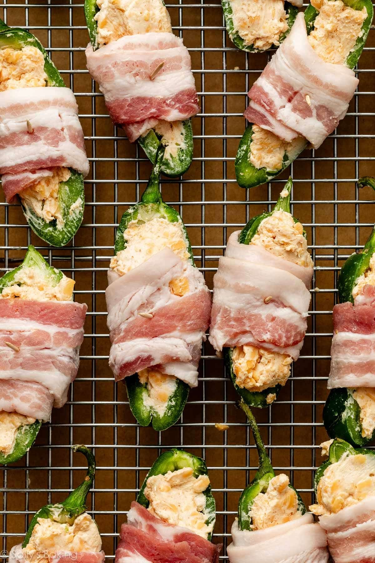 assembled jalapeños on cooling rack.