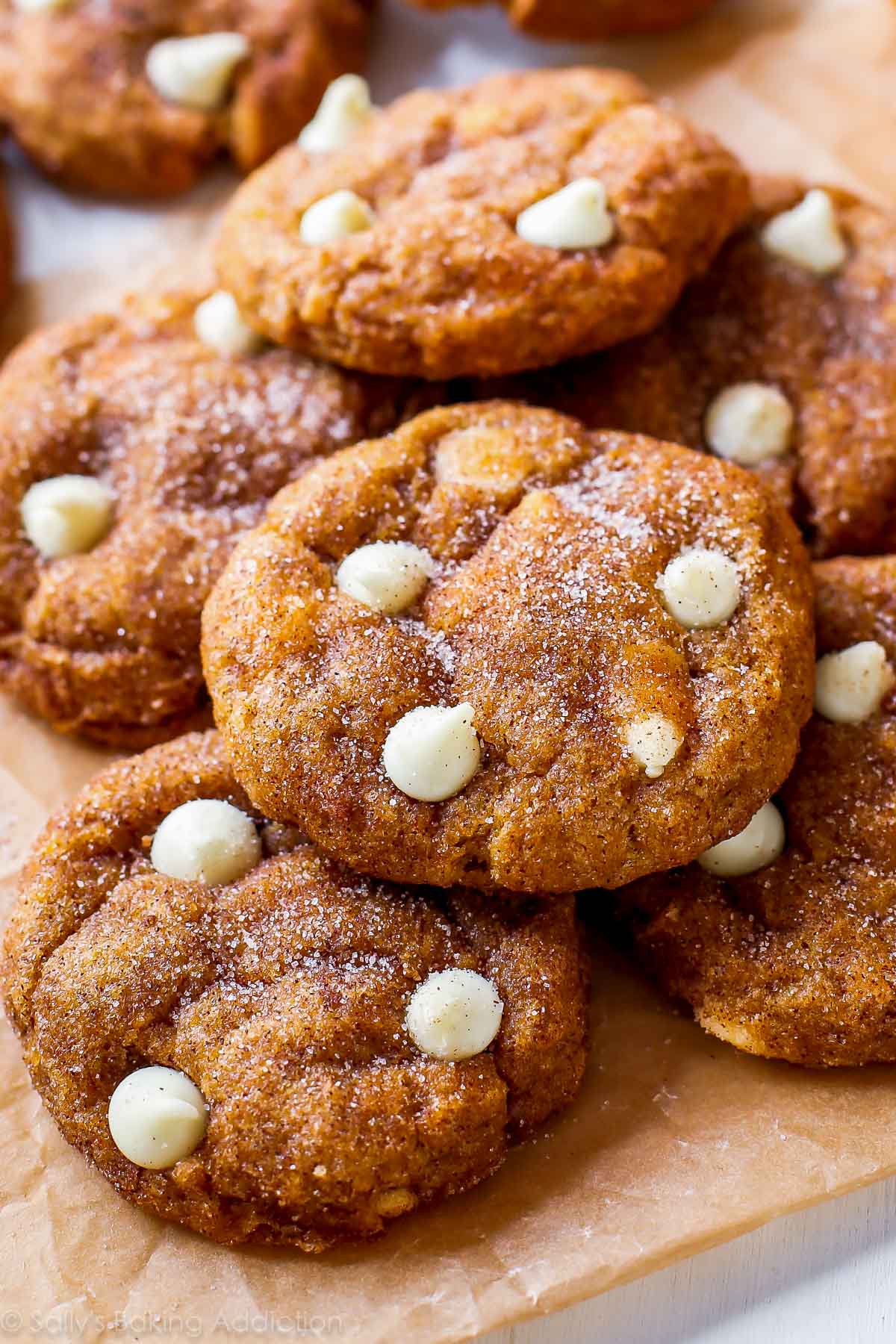 pumpkin snickerdoodles with white chocolate chips