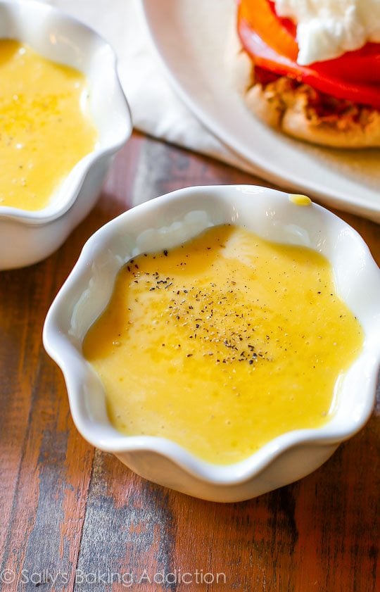 hollandaise sauce in a white bowl