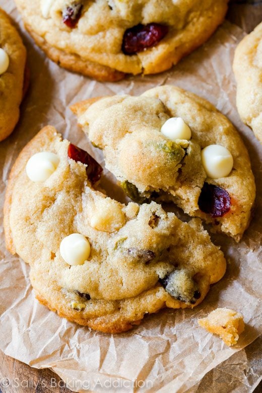 white chocolate cranberry pistachio cookies