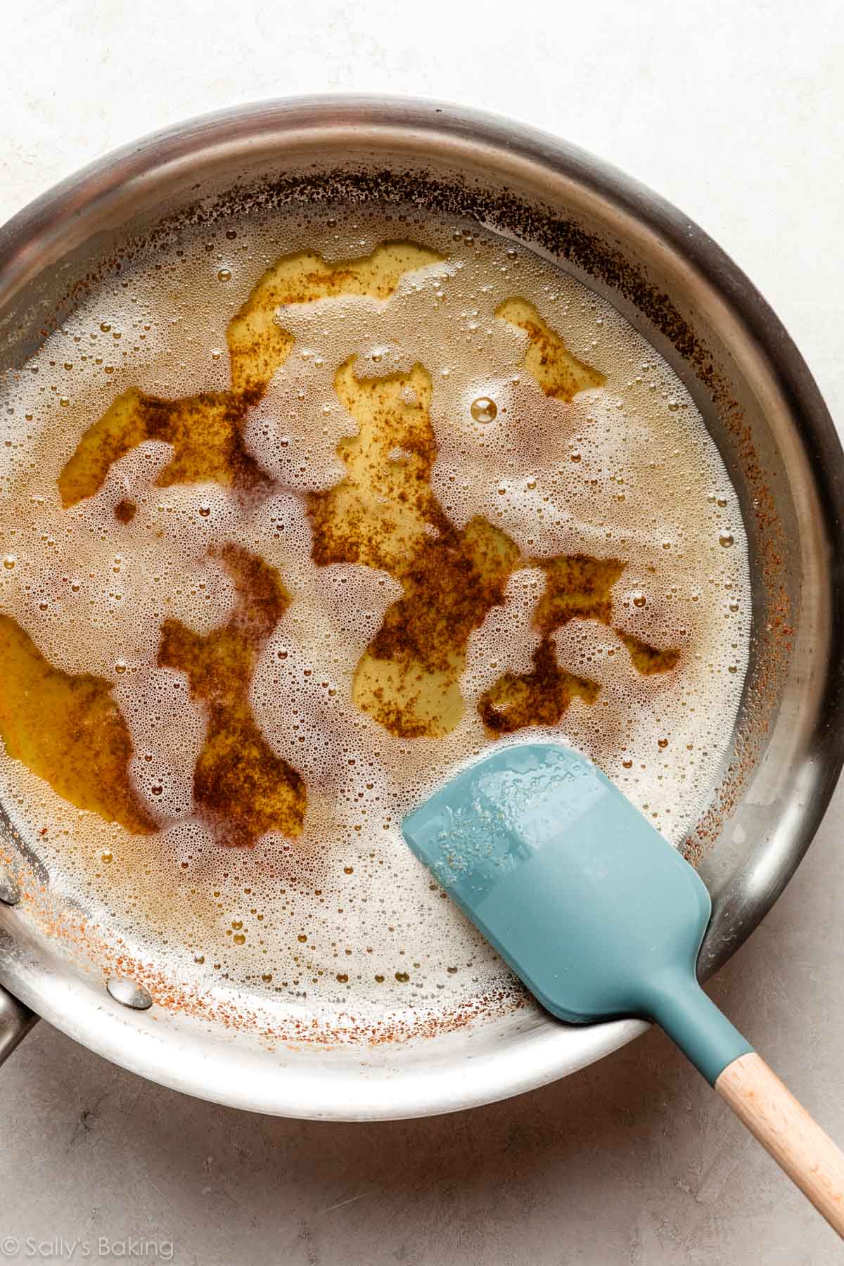 browned butter in stainless steel skillet.