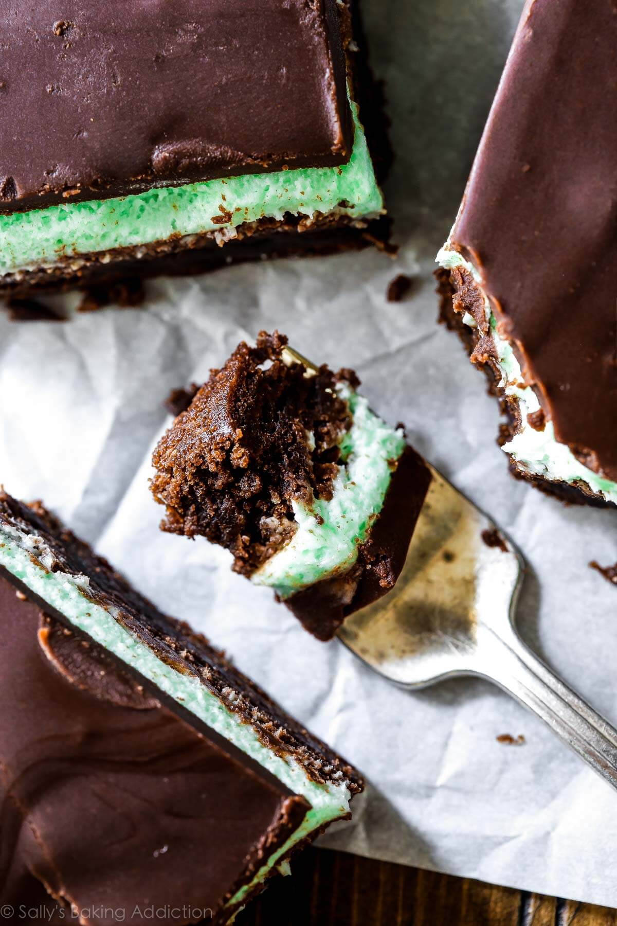 forkful of mint chocolate brownie