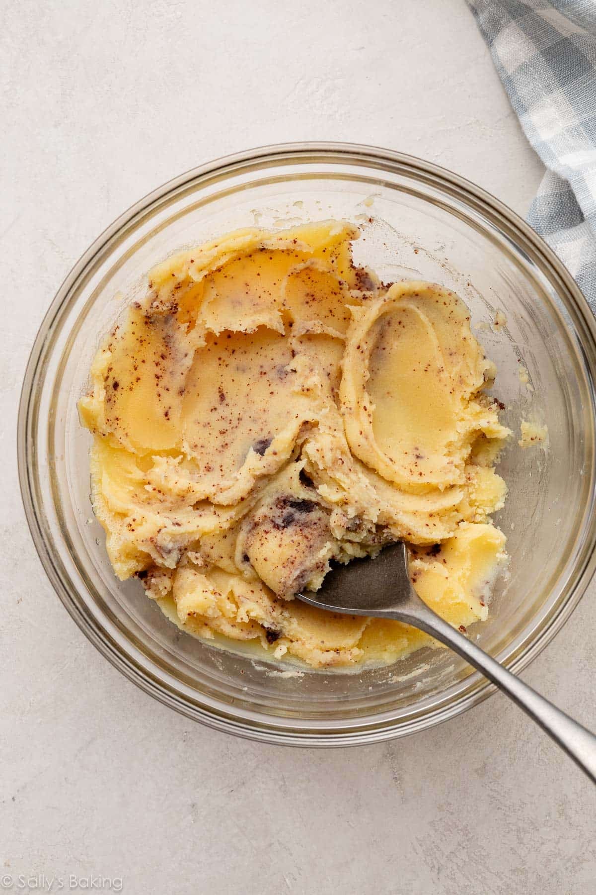 solidified brown butter in bowl.