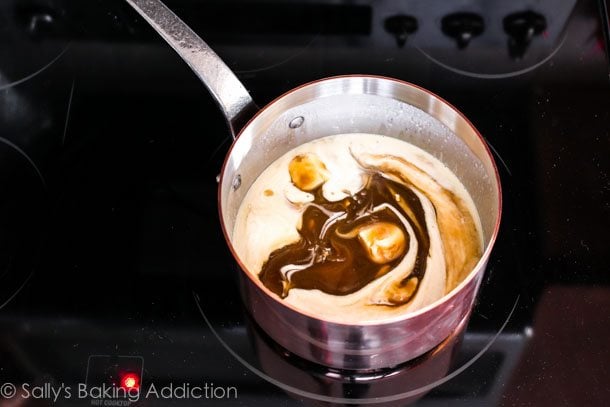 caramel mixture in a saucepan on the stove