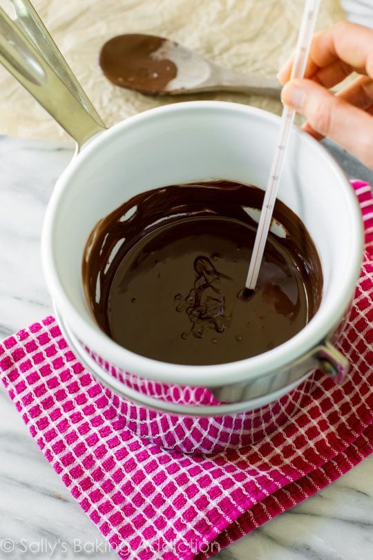 chocolate thermometer in a pot of chocolate