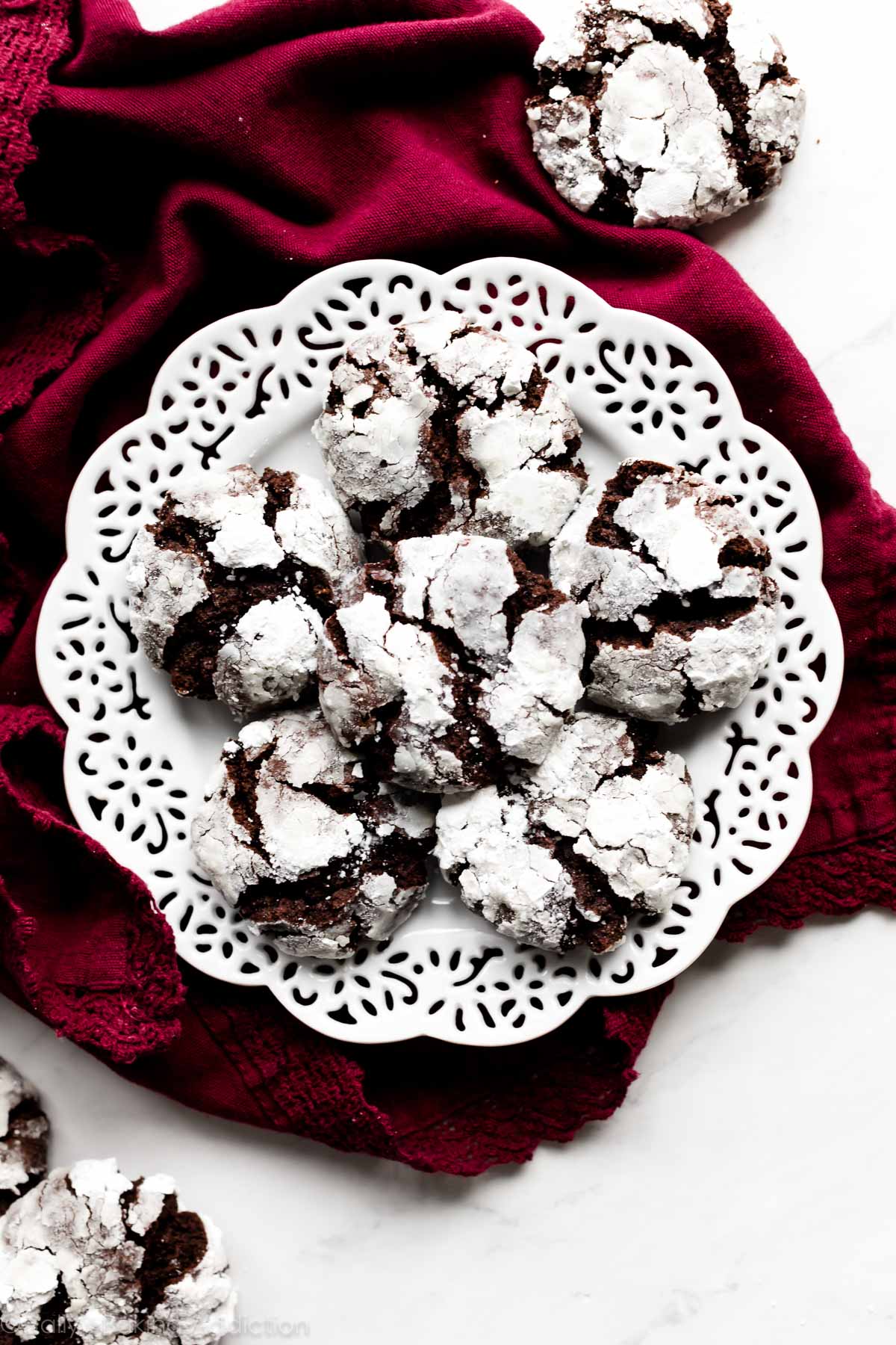 chocolate crinkle cookies on white plate