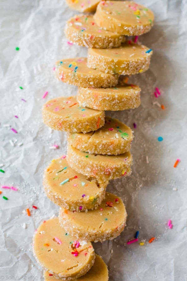 funfetti slice and bake cookie dough log cut into slices