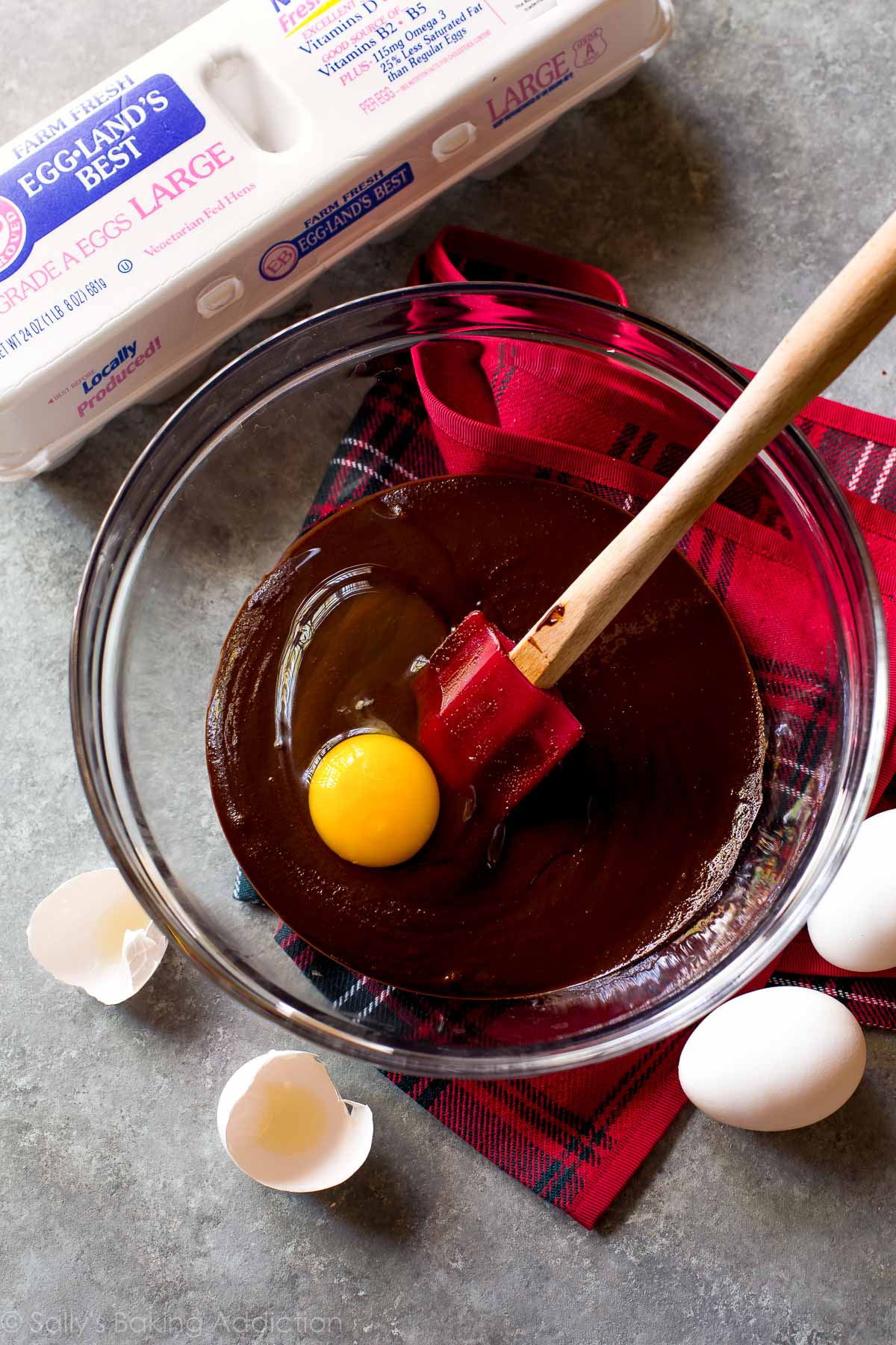brownie batter in a glass bowl