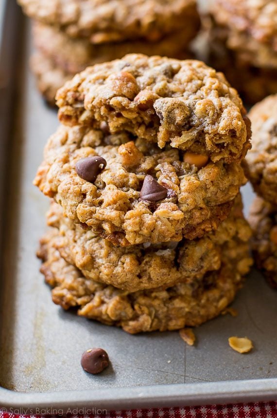 stack of magic 5 oatmeal cookies on a baking sheet