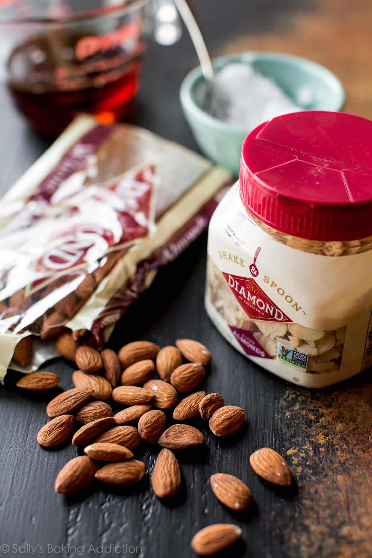 whole almonds and sliced almonds for maple almond cranberry granola