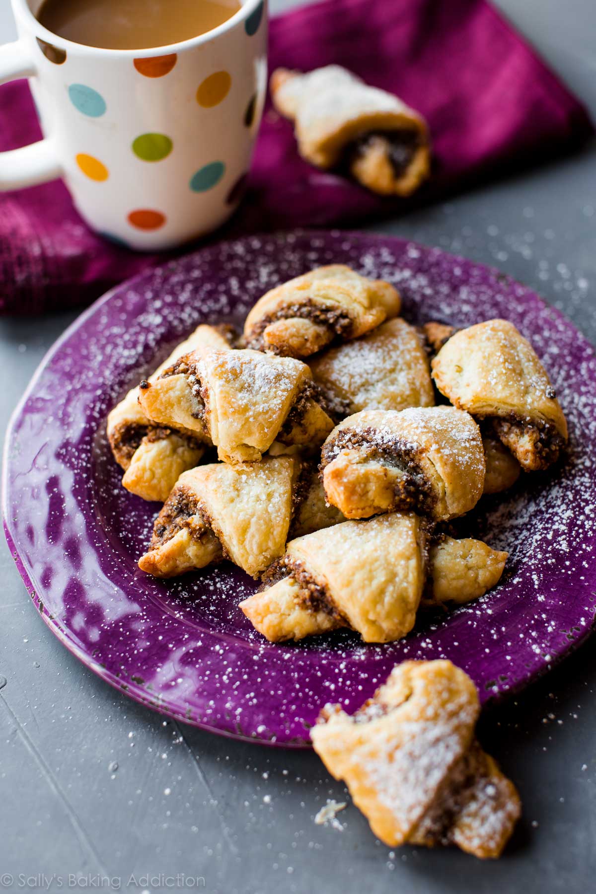 rugelach cookies on a purple plate