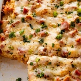 ham and swiss cheese breakfast strata.