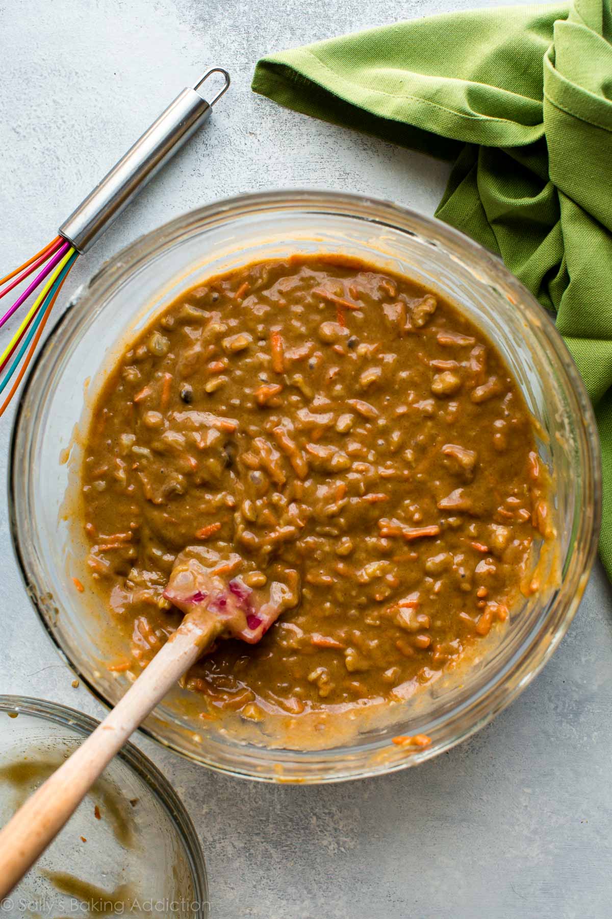 pineapple carrot cake batter in a glass bowl