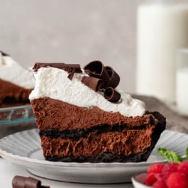 slice of sky high chocolate mousse pie.