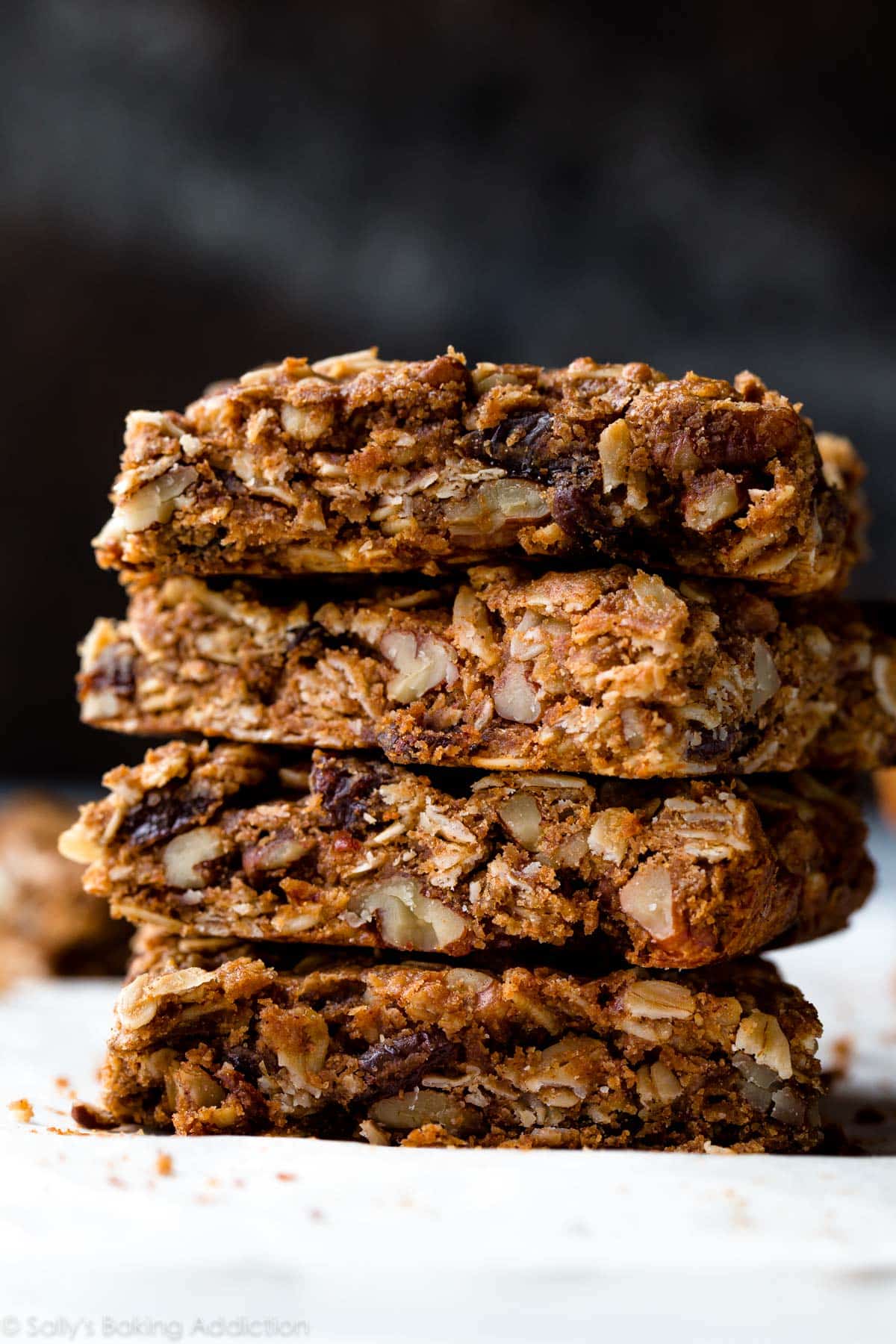 stack of soft oatmeal raisin granola bars