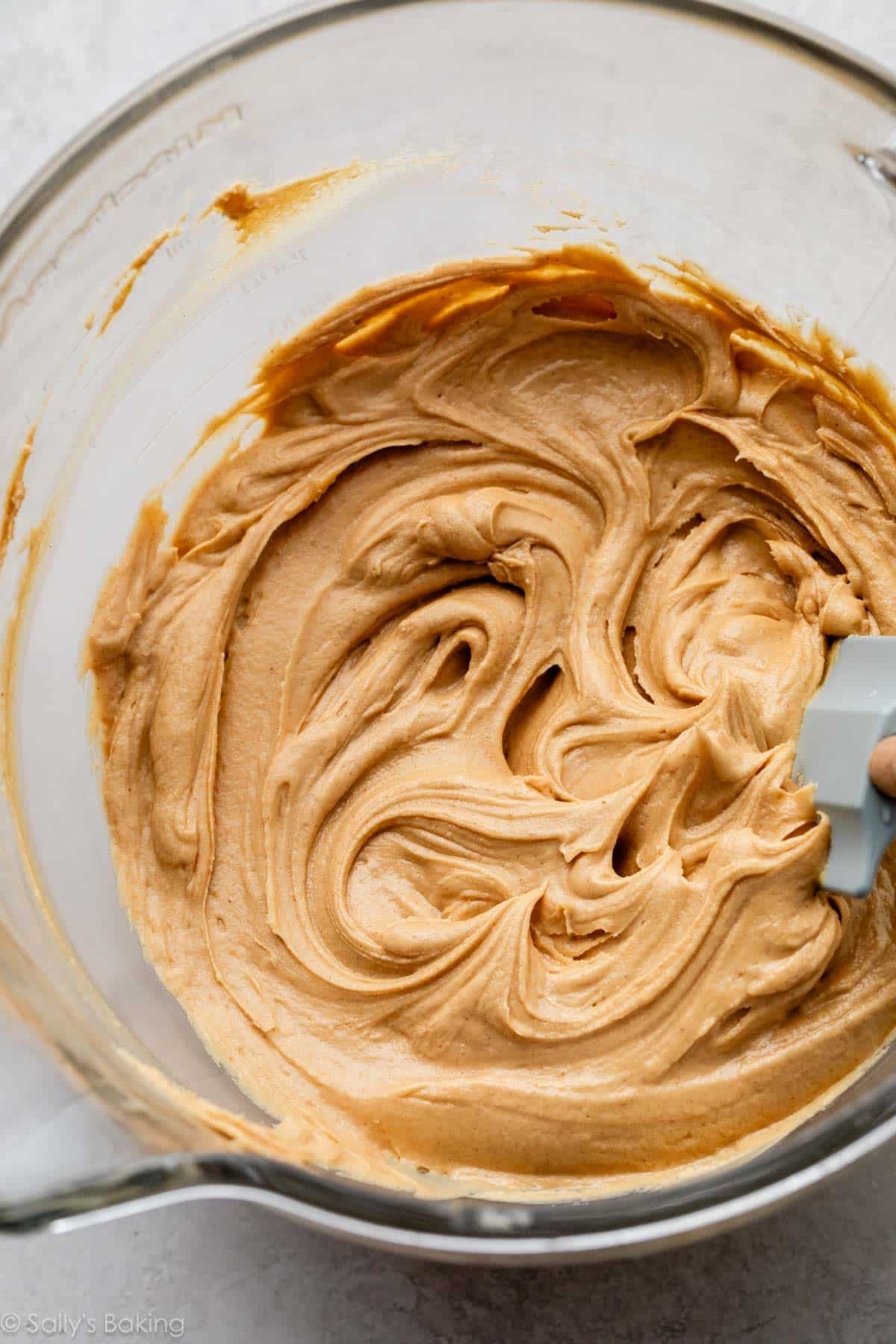 peanut butter frosting in bowl.
