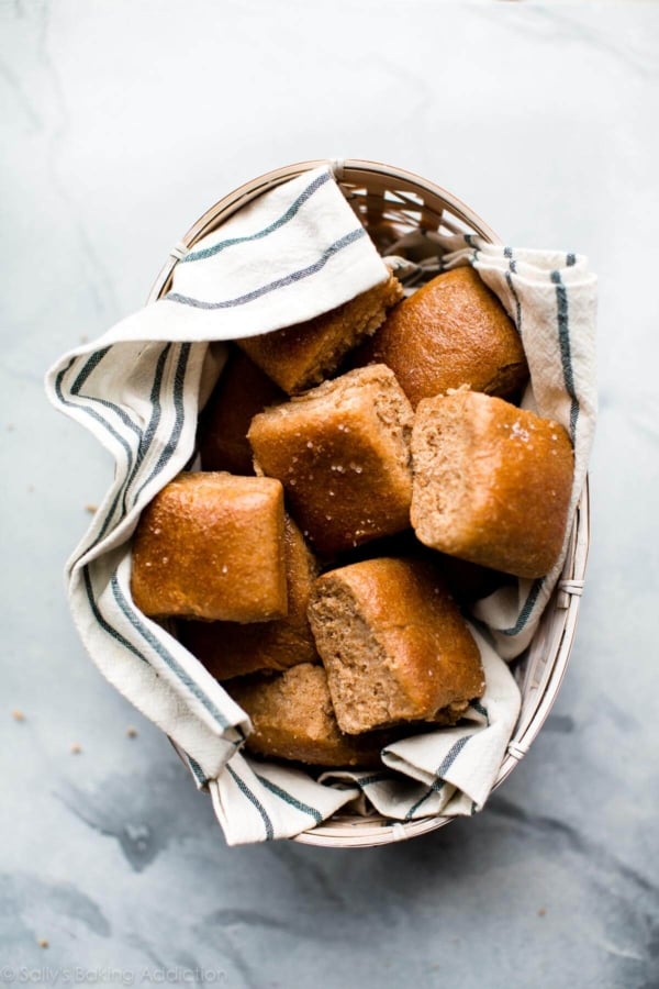 basket of whole wheat dinner rolls