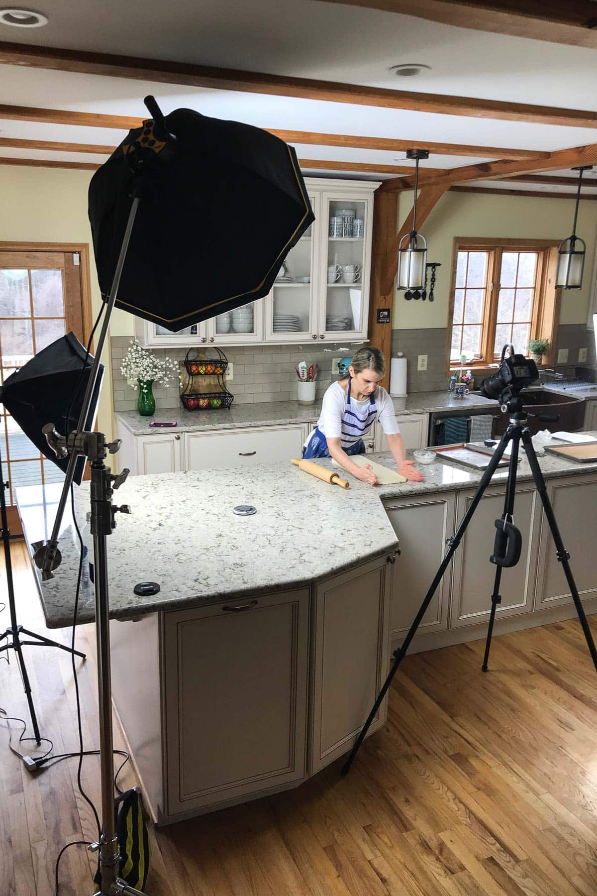 sally in the kitchen with camera equipment