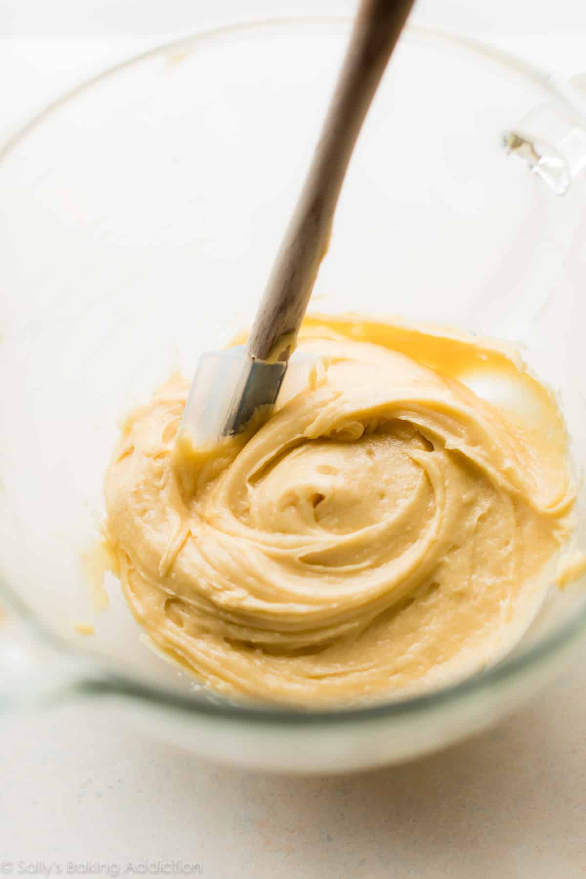 choux pastry dough in a glass bowl