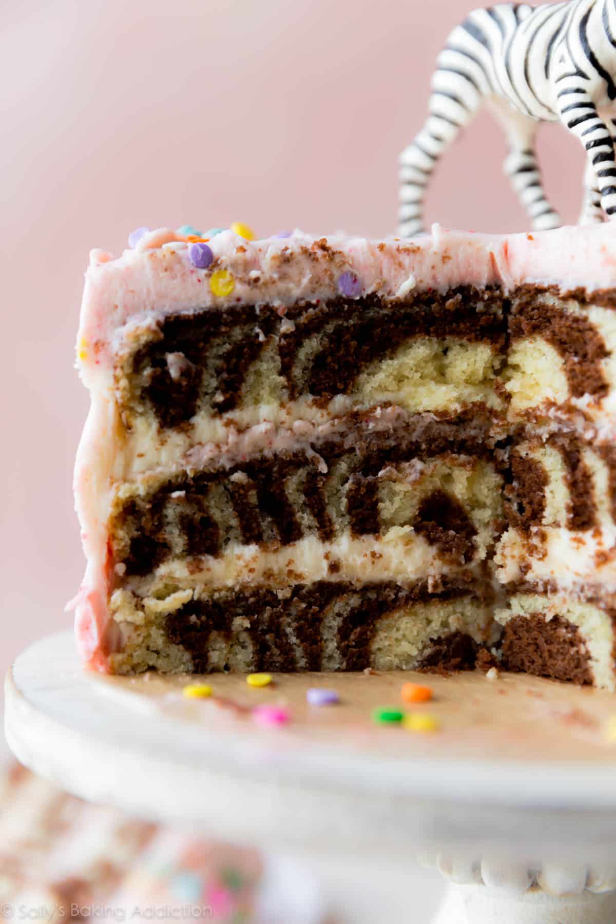 3 layer 6 inch marble cake with strawberry frosting