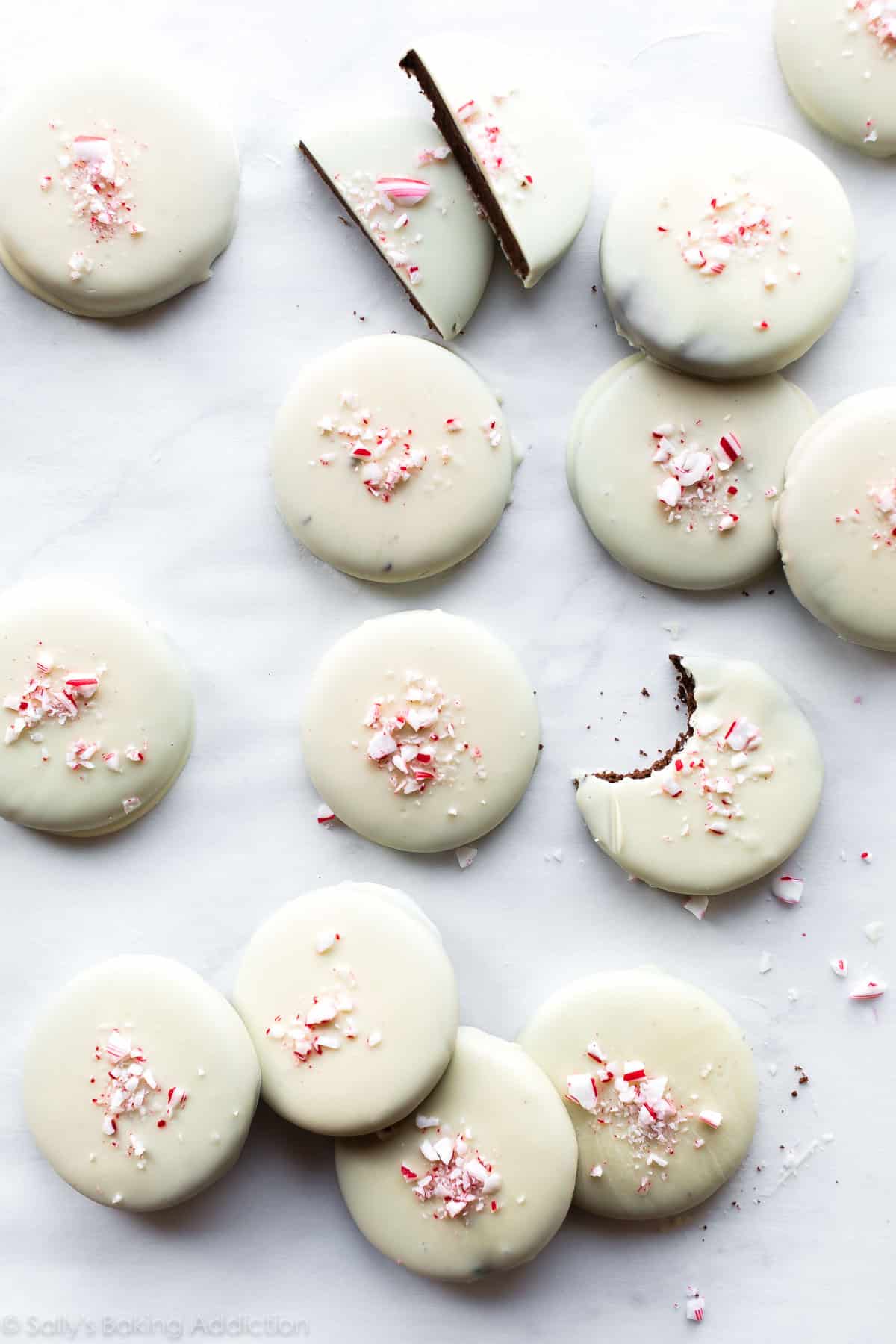 Peppermint bark cookies with white chocolate and crushed candy canes