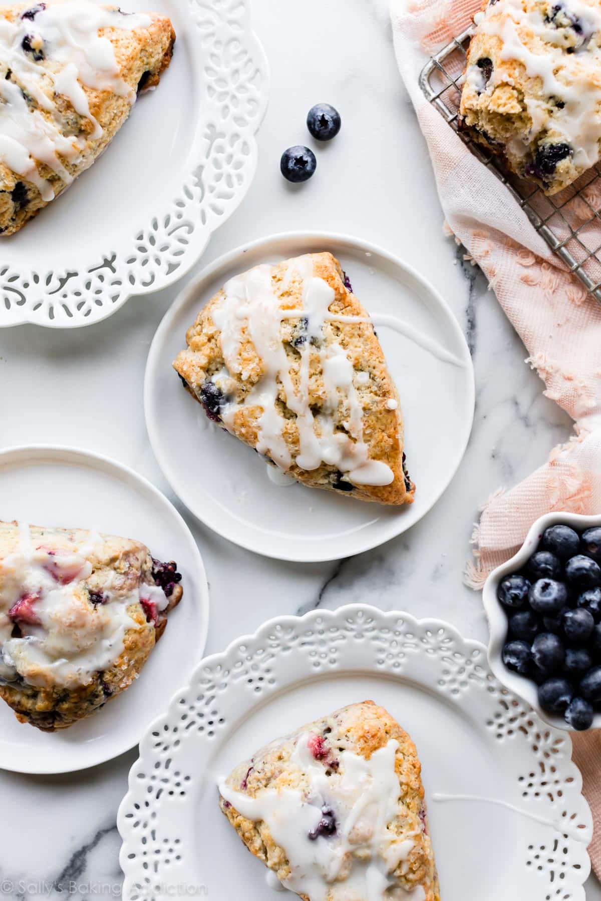 Scones on white plates