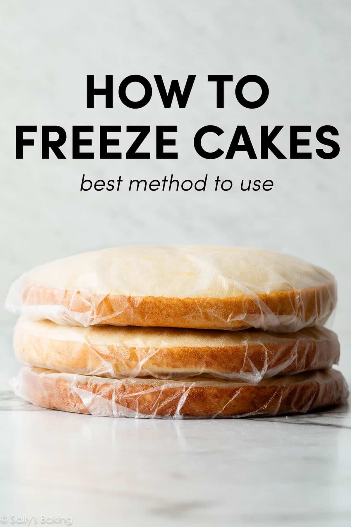 stack of 3 wrapped cake layers.