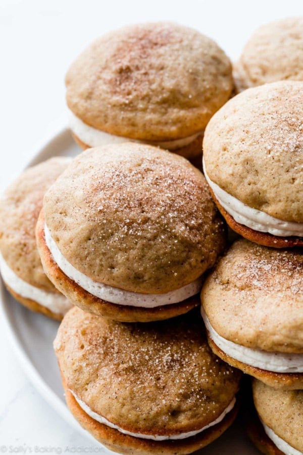 apple cinnamon spice whoopie pies on a plate