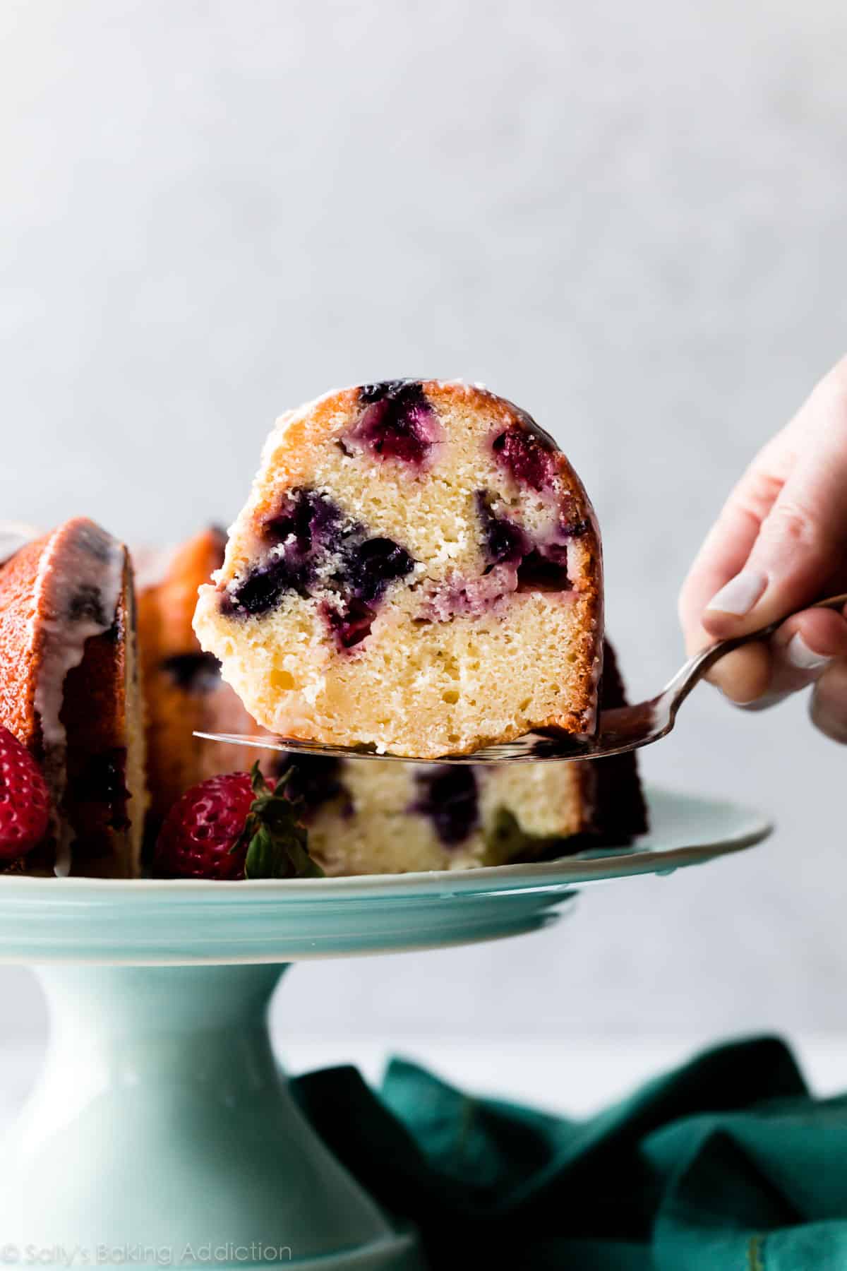 lemon berry yogurt bundt cake slice